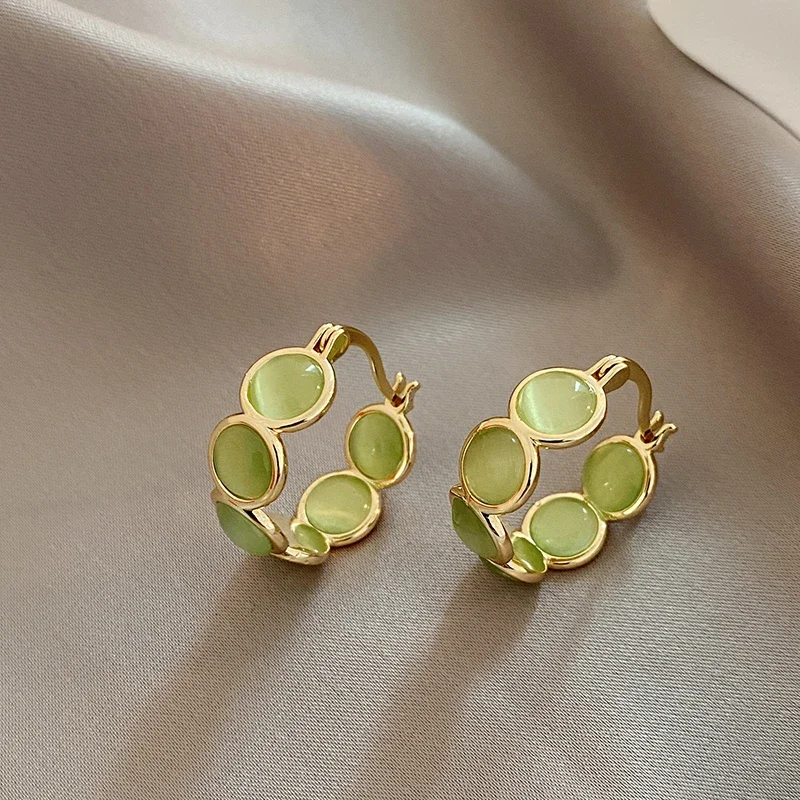White & Green Stone Hoop Earrings — product information 14