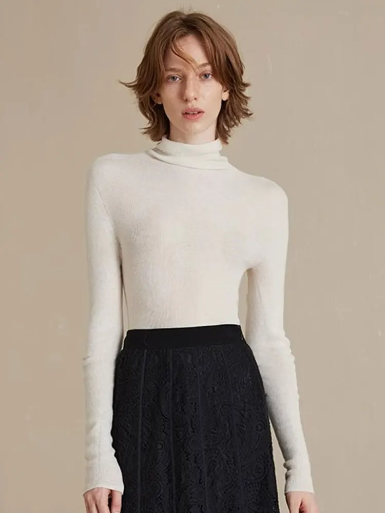 

Pure Color Wool High Ne Pullover Slim Fit Warm Knitted irt Sli Inner Wear Korean Sle Loose Fit Long Sve