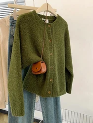 Women's Round Neck Knitted Cardigan Winter New Loose Casual Sweater Jacket Fashion Commuting Long Sleeve Tops