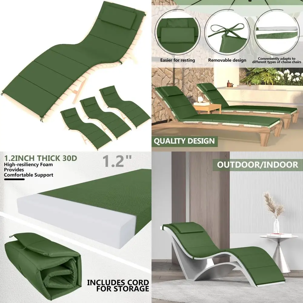 

Outdoor Foldable Chaise Lounge Cushions with Headrest, Weather and Fade Resistant Replacement Cushions for Patio Chairs