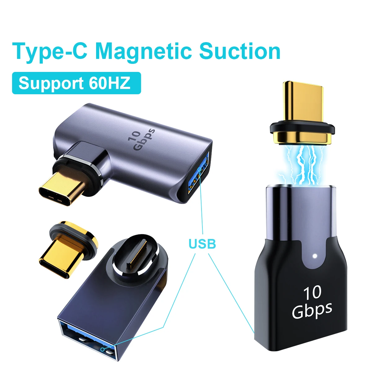 USB3.1 10Gbps Magnetic OTG Adapter USB A To Type C Fast Charging Magnet Converter 60Hz USB C Adapter Connector for Macbook Phone