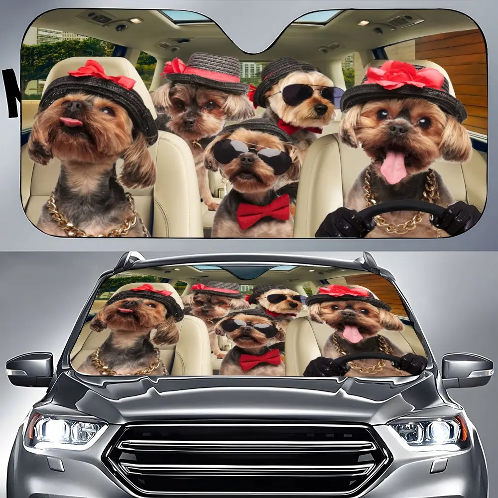 

Cute Yorkshire Car Interior Front Windshield Sun Shade,Auto Accessories Dog w Hair Clip Sunshade for SUV- Blocks Uv Rays Protect