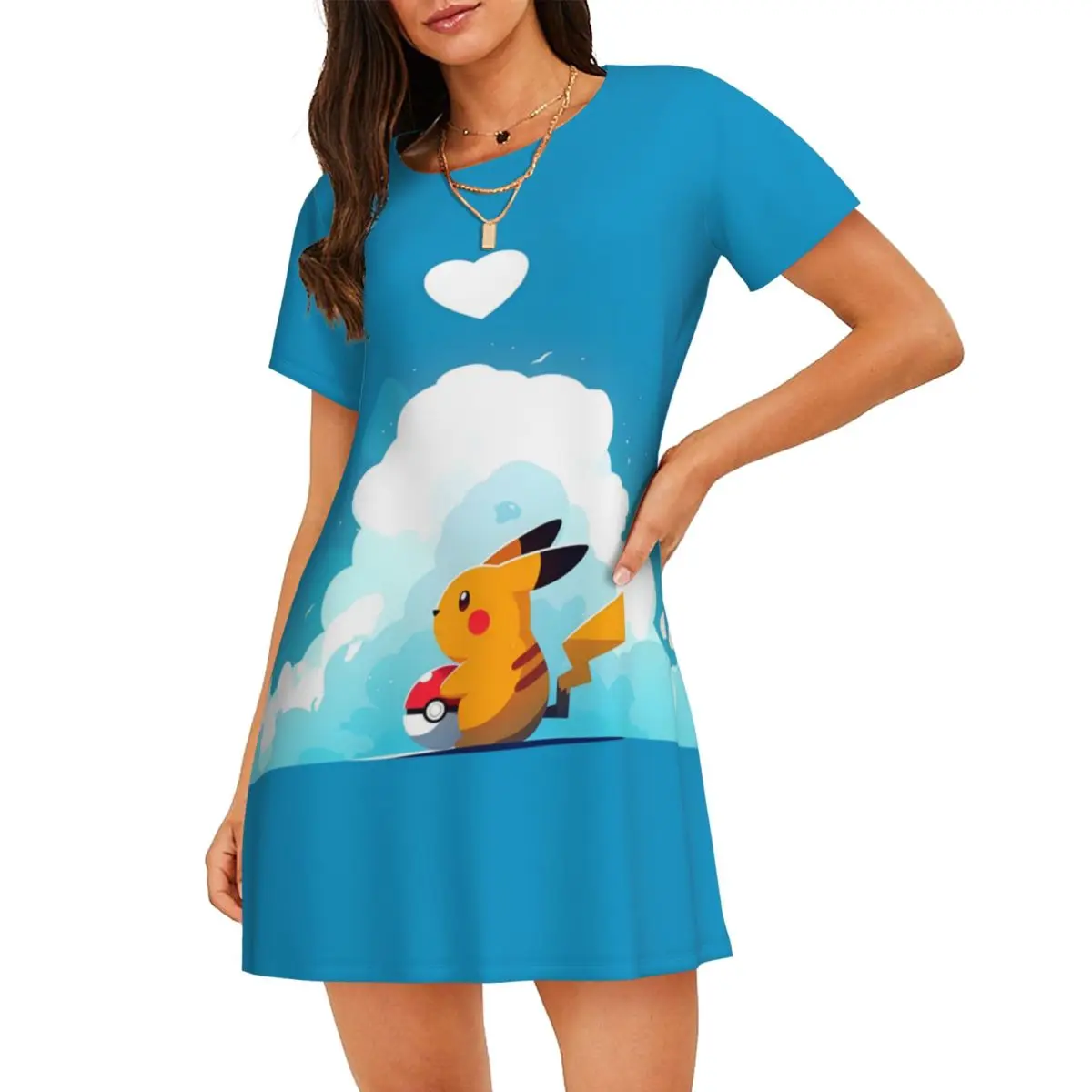 

Custom Bikachus Short Sleeves Women Nightdress For Sleeping Womens Sleepshirts Series Video Games Dress Sleep Dress