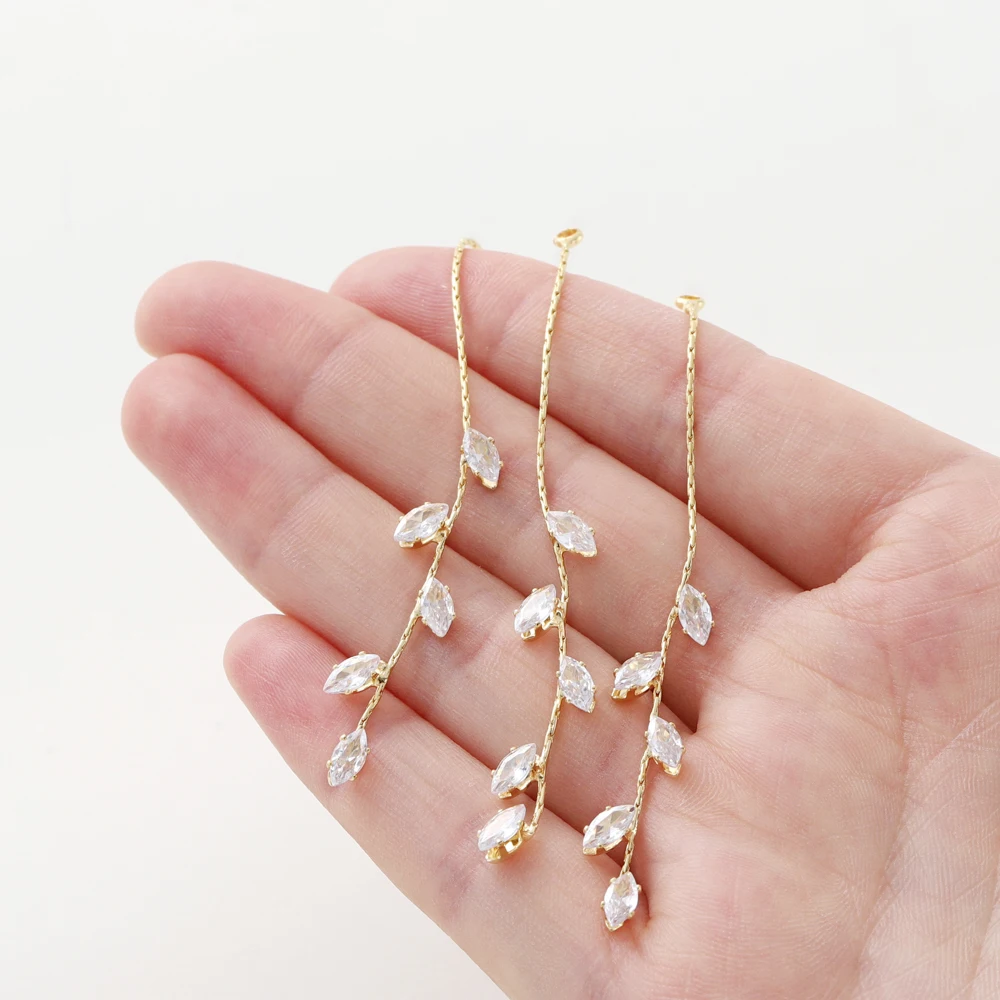 1Pair 14K/18K Gold Plated Brass Charm Pendant White Zircon Leveas for Earrings Making DIY Earrings Accessories Supplies - view 6