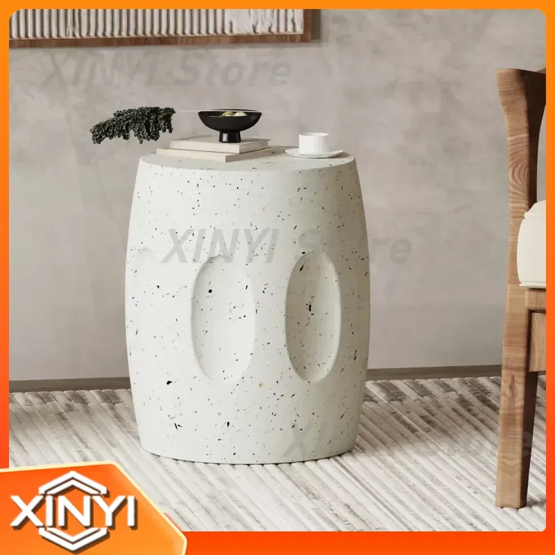 for Unique Lightweight Concrete Side Table for Living Room Bedroom Decorative Garden Stool Faux Terrazzo Accent Table Small