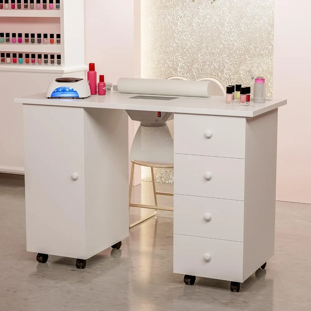 

Manicure Table,Glass Top Nail Tech Desk Nail Table Station for Nail Tech w/Electric Downdraft Vent,Wrist Cushion,Storage Drawers