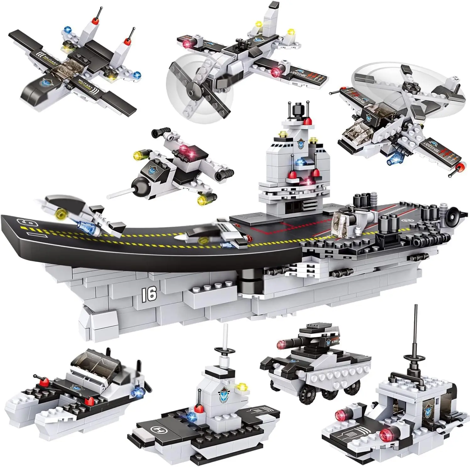 

1320 Pieces Aircraft Carrier Building Blocks Set, Military Battleship Model Toy with Army Car, Helicopter & Boat, Military Toys