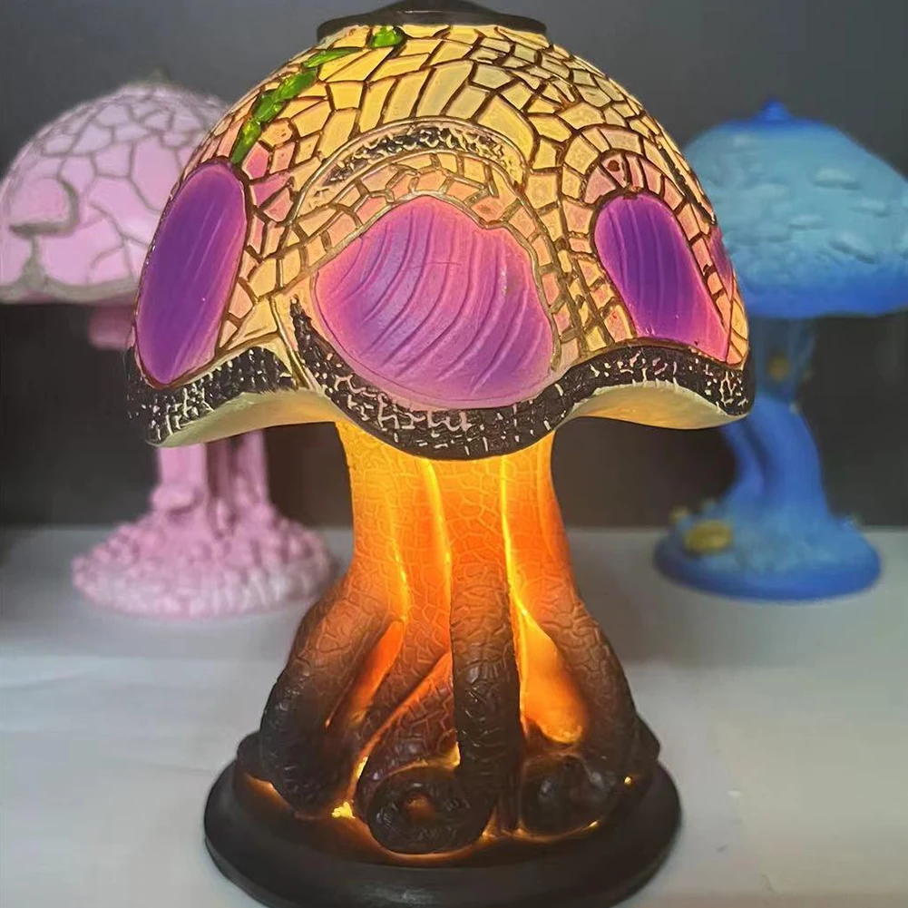 Colorful Retro Night Light Resin Crafts Plant Statues Ornaments Atmosphere Light Fantasy Bright Bedroom Bedside Decor
