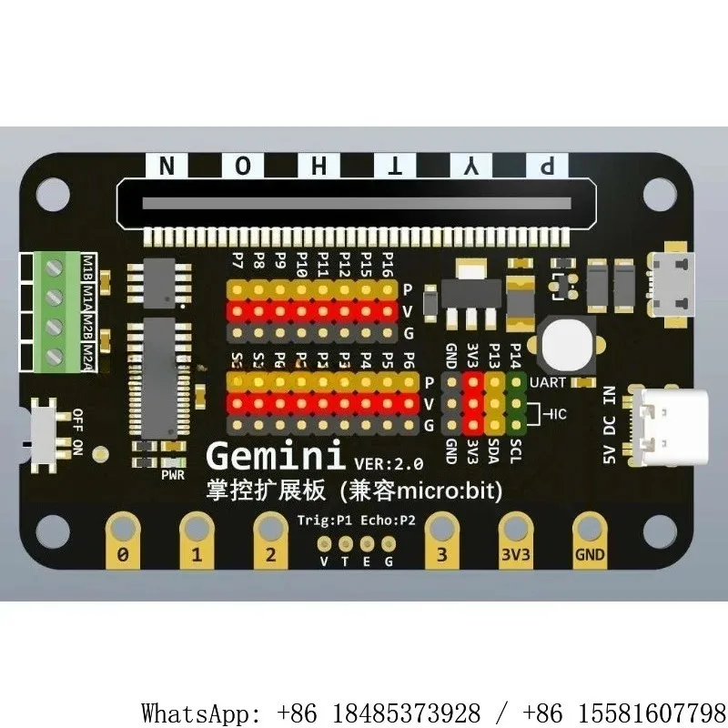 Gemini Microbit Expansion Board Built-in Servo Motor Driver Ultrasonic Interface for DIY Robot Electronic Programming Project