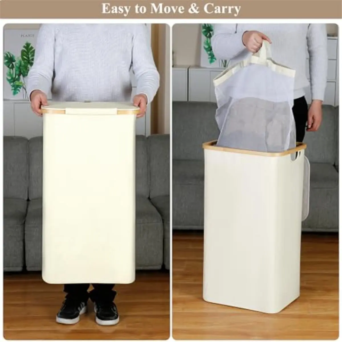 Big Discount Large 100L Laundry Basket with Lid and Bamboo Handles, Foldable Dirty Clothes Bin for Home Use