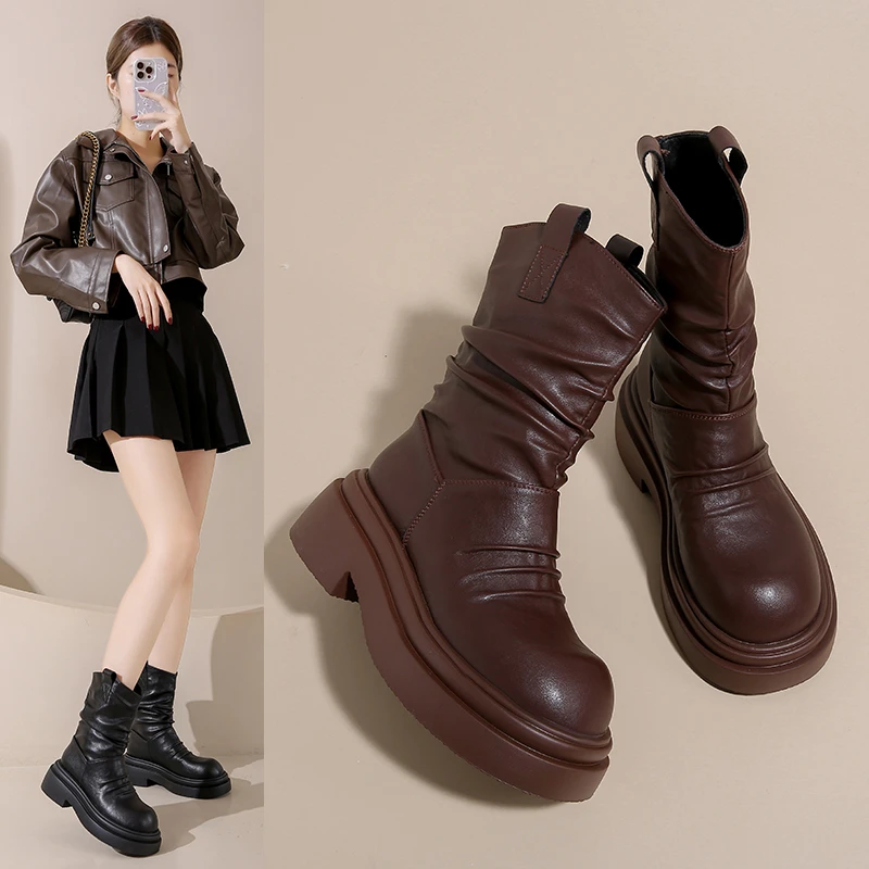 

2025 New Autumn Winter Women Fashionable and Versatile High Boots Female Platform Thick Bottom Long Boots Женские Ботинки