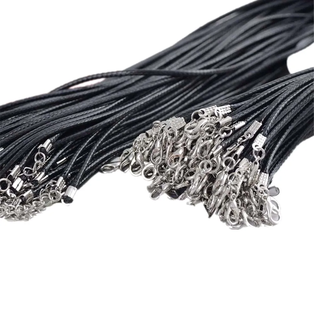 ブラックレザーネックレスひもロープ、着用コード、DIY、チャーム、ペンダント、ブレスレット、ビーズ、ジュエリー作り用品用チェーン、50個