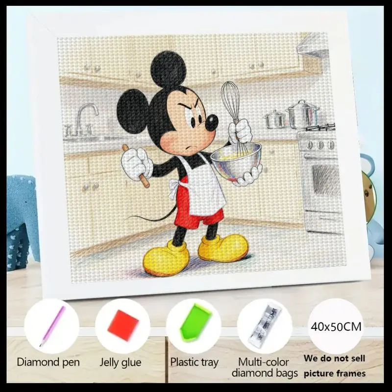 

1 шт. Микки Маус Шеф-повар Алмазная картина 5D Полная дрель Круглый кристалл Алмазный художественный комплект DIY Мультфильм Кулинарная сцена Большой драгоценный камень Вышивка
