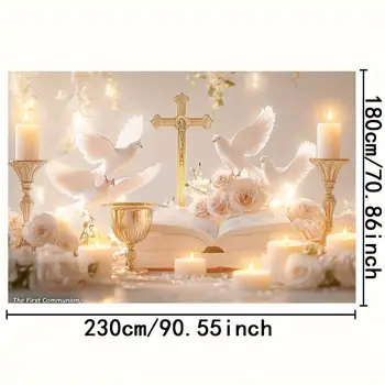 優雅的初領聖體儀式,配上白鴿、玫瑰、十字架、金聖杯和閃亮蠟燭-神父 8 最佳銷售 初領聖體 - №6