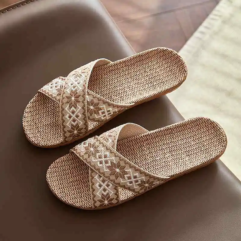 

Linen Cotton Slippers Women's Summer New Home Outdoor Men's Indoor Anti-slip Soft Bottom Casual Slippers Comfortable Footwear