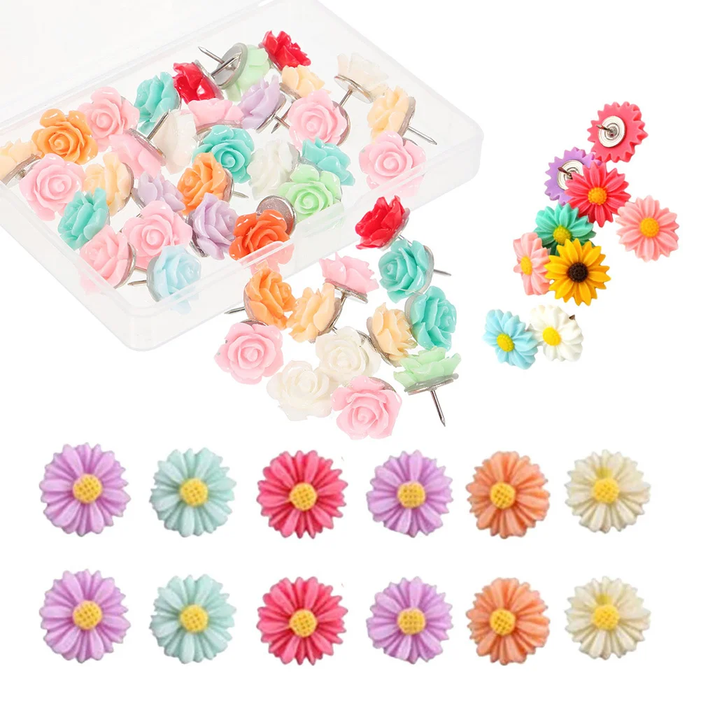 Alfinetes de resina fofos, 60 peças, para fotos, mapas, quadro de avisos, decorações, escritório, uso doméstico, alfinetes fofos