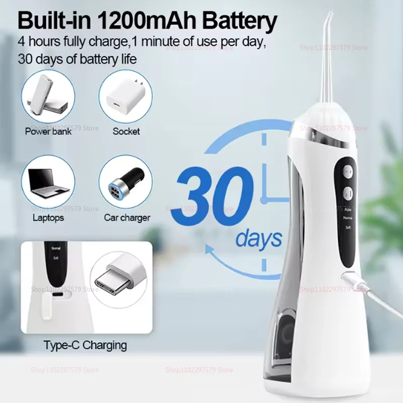 IPX7 Waterproof Rechargeable Tooth Cleaner 4 Nozzle High Pressure Pulse Electric Oral Irrigator 3 Cleaning Mode For Oral Care image 3
