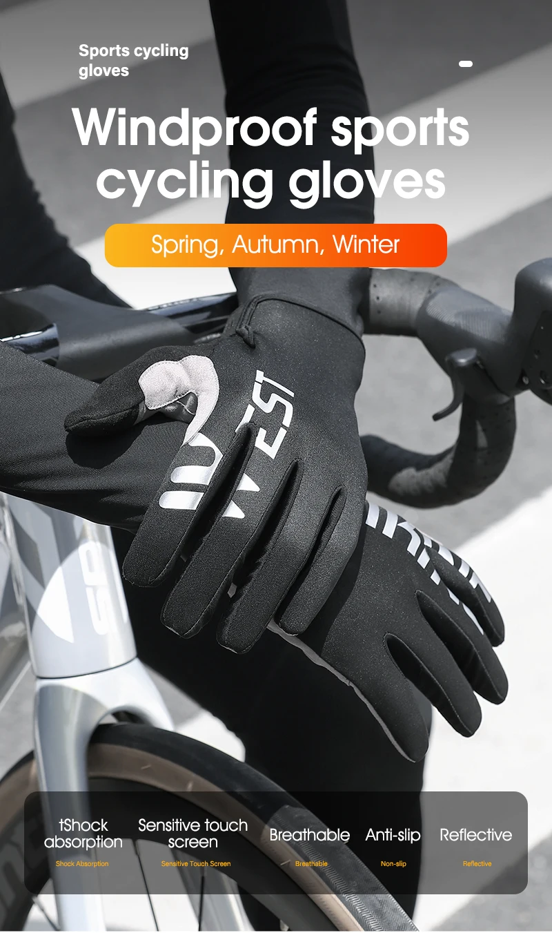 WEST BIKING Warme Winter-Fahrradhandschuhe für Herren, winddicht, mit Fleece, reflektierend, SBR-Polsterung, 3-Finger-Touchscreen, rutschfest, für MTB und Rennrad – Detail 1