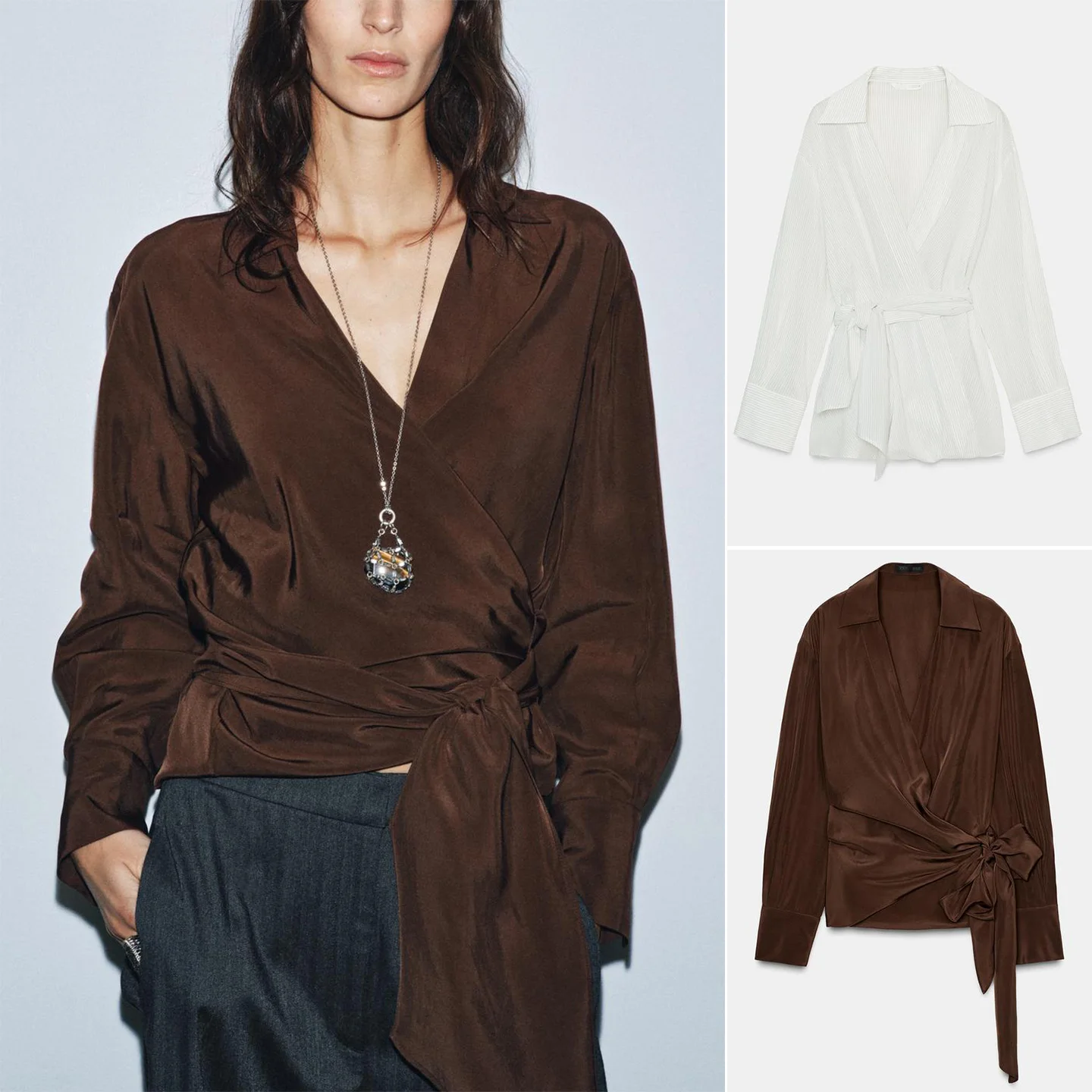 

Winter New Women's Knot Belted Double-Breasted Long Sve Pleated irt Casual Loose Fit Polyester Fiber V-ne Ca...