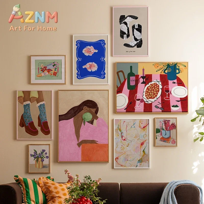 Fruit Canvas Print Girl Dinner Romantic Swim Club Abstract Wall Art Posters Decorative Paintings Modern Living Room Picture