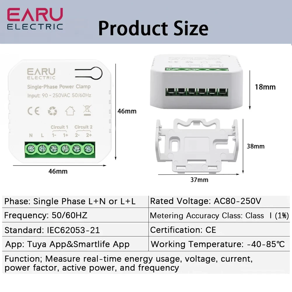 Tuya Smart WiFi Zigbee Two-way Bilateral Energy Meter 80-300A AC110V 220V Clamp CT KWh Power Electricity Consumption Monitor