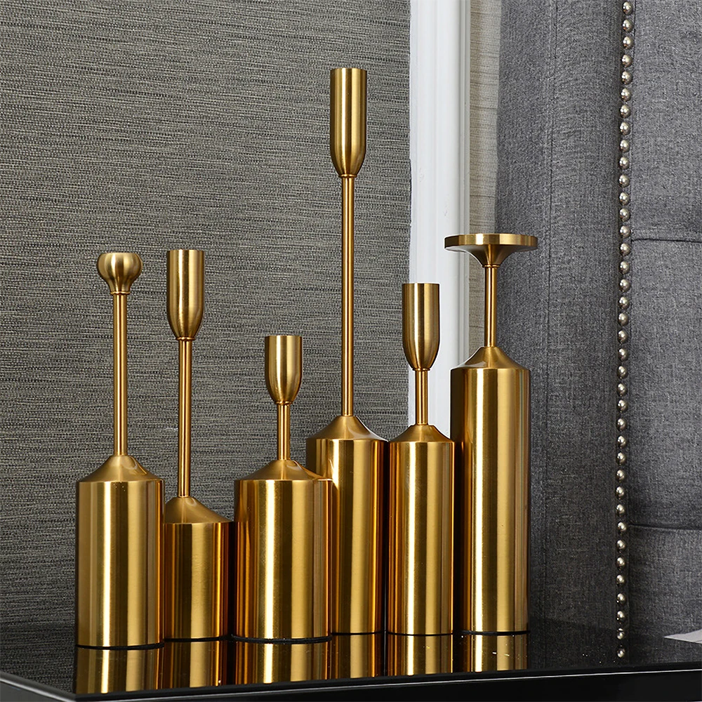 8sets Home Decorations Brass Gold Taper Candlestick Holders Metal Candle Holders Set of 6 Gold Candlestick Stand Vintage Modern