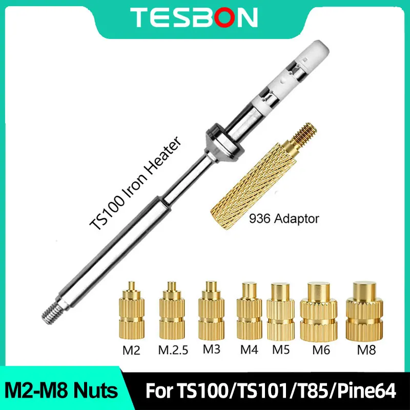 Brass Heat Insert Nut Iron Tip for TS100 TS101 T85 PINE64 Pinecil 3D Printing Hot Melt Pressure Head M2-M8 Soldering Iron Kit