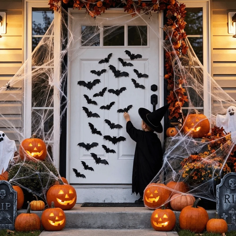 12Pcs Vintage PVC Bat Wall Stickers 3D Removable Halloween Decals Black DIY Wall Decor Party