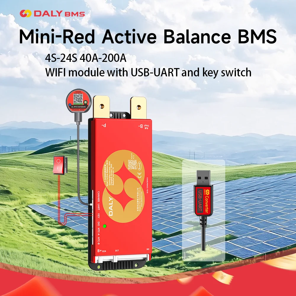 Image of Daly Smart Active BMS 4s LiFePO4 8s 24V 16s 100A 150A 40A 60A 200A 12V 48V LiFePO4 1A Aktiver Balancer mit UART RS485 WiFi-Schlüssel