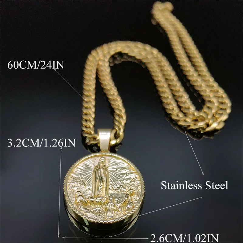 Naszyjnik męski ze stali nierdzewnej Dziewica Maryja Medal Złoty Kolor Naszyjniki Matki Boskiej z Guadalupe Biżuteria virgen de guadalupe NZZ449 — zdjęcie 7