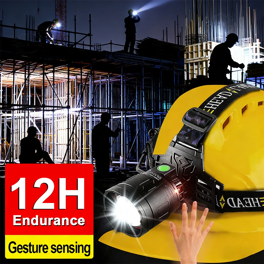 

2000LM Мощный рабочий налобный фонарь 7800 мАч Перезаряжаемый налобный фонарь Сенсорный переключатель фар для рабочего освещения на площадках Фермы Пастуры