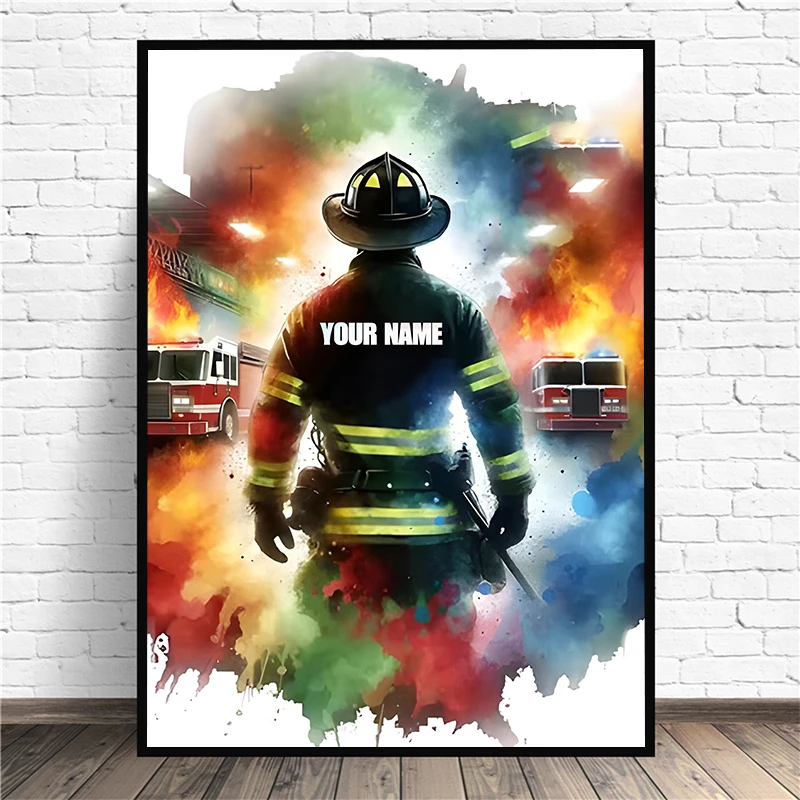 Personalized Firefighter Poster Custom Firefighter Name Prints Firefighter Canvas Painting Gift Idea Name Firefighter Home Decor