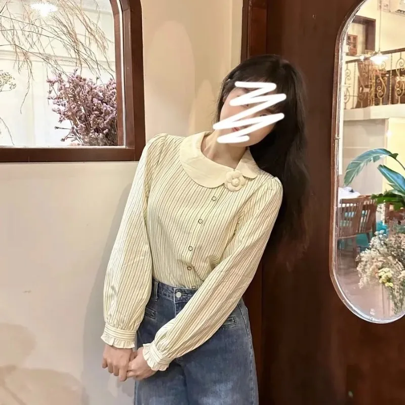 

Striped Puff Sleeve Blouse Women's Casual Shirt