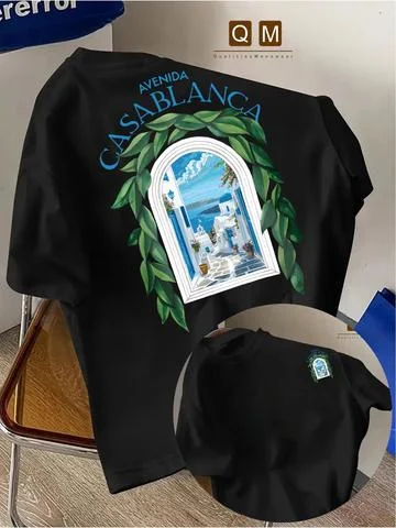 Camiseta masculina de algodão puro com estampa de arquitetura urbana marroquina e fonte Casablanca - Camiseta feminina esportiva e casual YTK