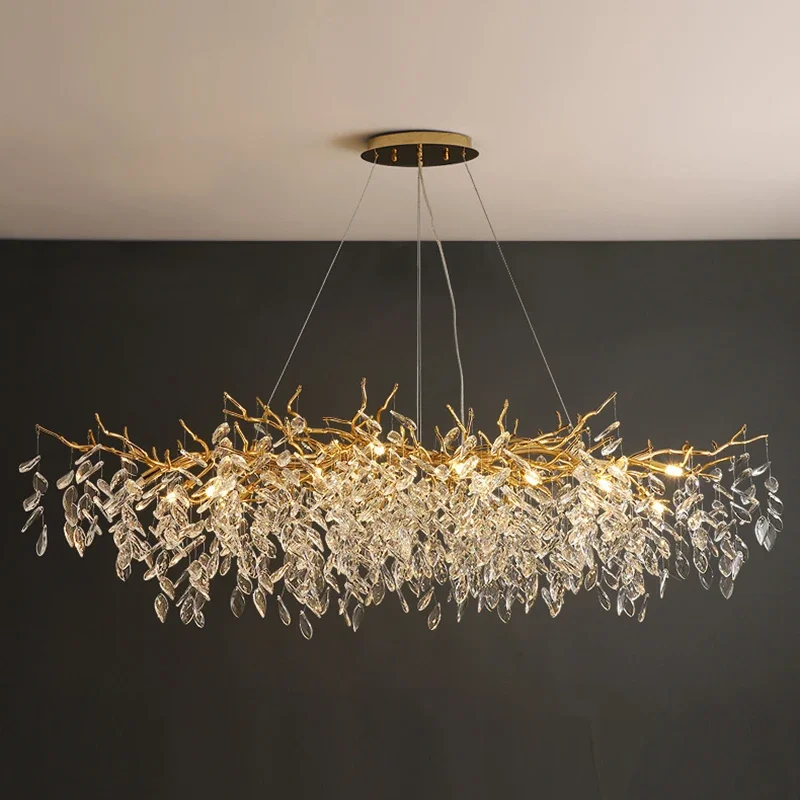 

Modern Luxury Long Design Branched Crystal Chandeliers for Living Room Decoration Led Restaurant Connection Project Lighting