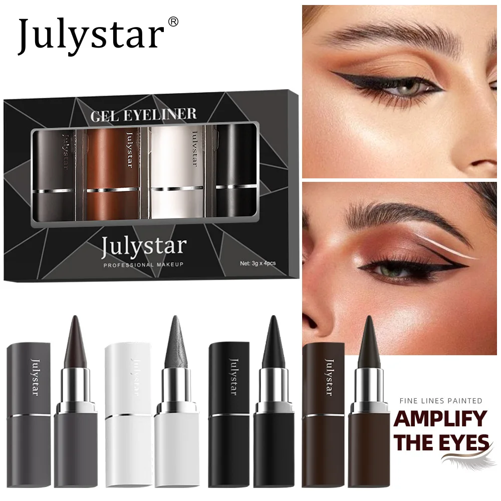 Julystar New 4 Pcs Eyeliner Gel Set Silky Smooth Matte Texture Waterproof Durable Fashion Professional Eyeliner Makeup 3g * 4