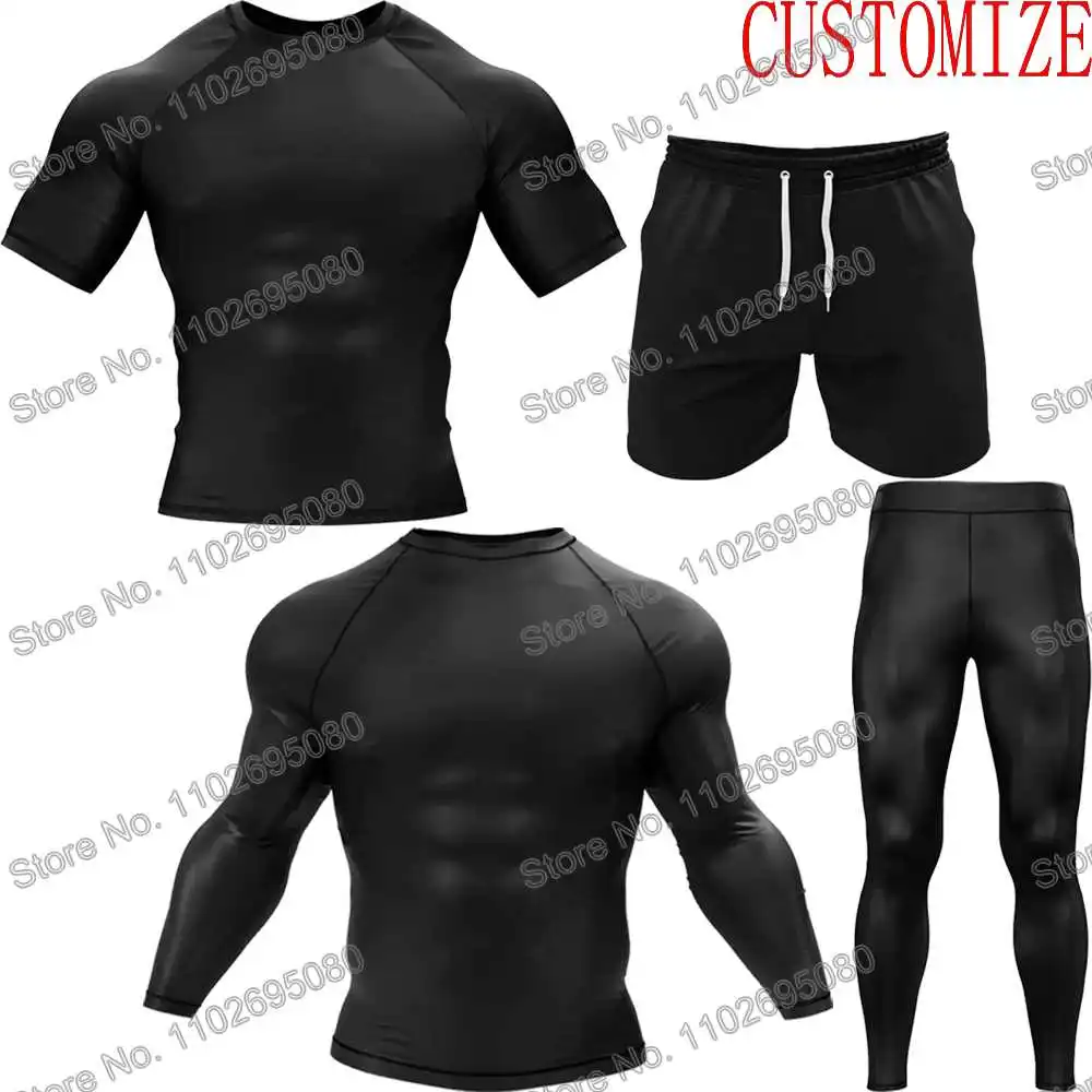 DIY Black Rash Guard Customize Surf Clothing BJJ MMA Men Diving T-Shirt Tight Swimwear Summer Beach Floatsuit Women GYM Tops