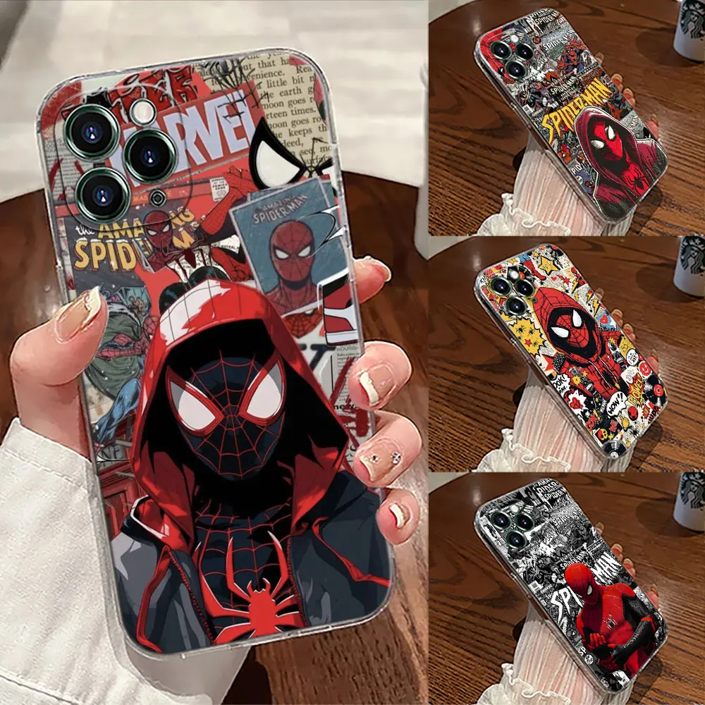 Marvel Spider-Man Comics Transparent Phone Case For iPhone 17 Pro Max 17E 11 12 13 14 15 16 Pro Max Plus 17 Air 16E 7 Soft Cover