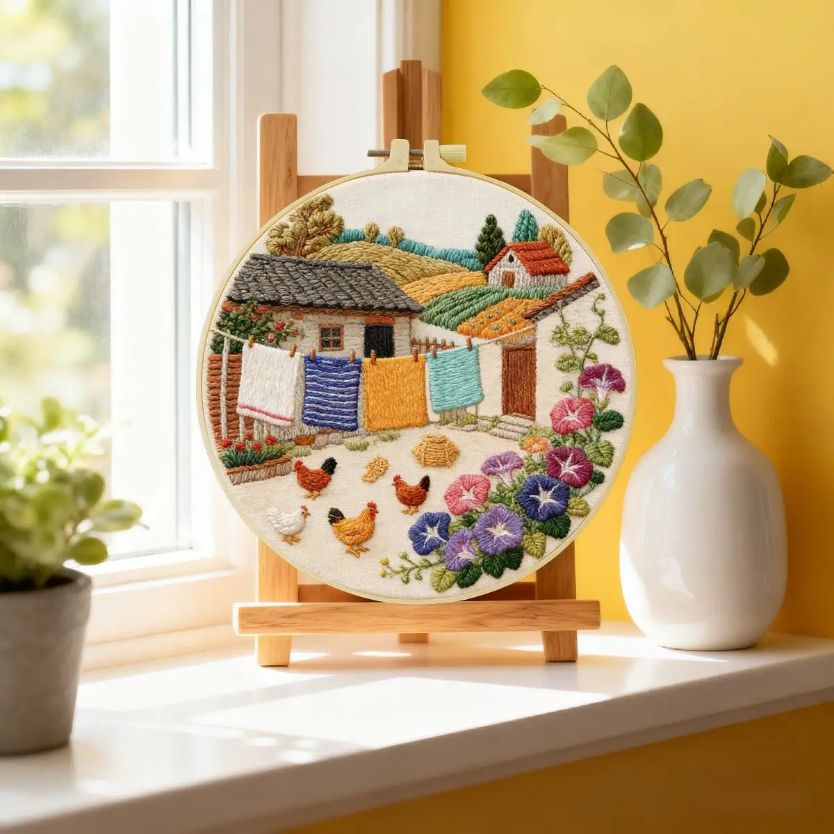 1 Stück 20X20CM/15X15CM 7,87/6,3 Zoll Farmhaus-Stickerei-Starter-Kit DIY-Kit DIY-Stickerei-Set Handarbeiten Nähkunst – Detail 2