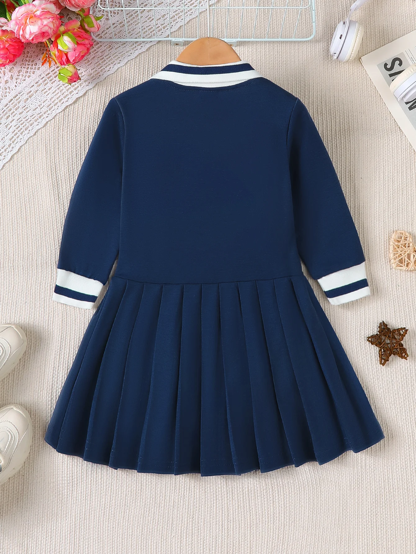 4-7Y Little Girls Clothing Autumn Back To School Dress Long Sleeve Uniform Dress With Badge Kids Children Clothes Outfit Sets