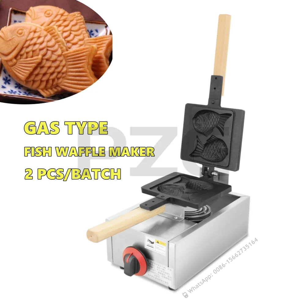 Commercial LPG Gas Fish Pie Maker Pie Filling Waffles Baking Snacks Deli Manjoo Cake Machine 2 Pcs Fish Taiyaki Waffle Maker