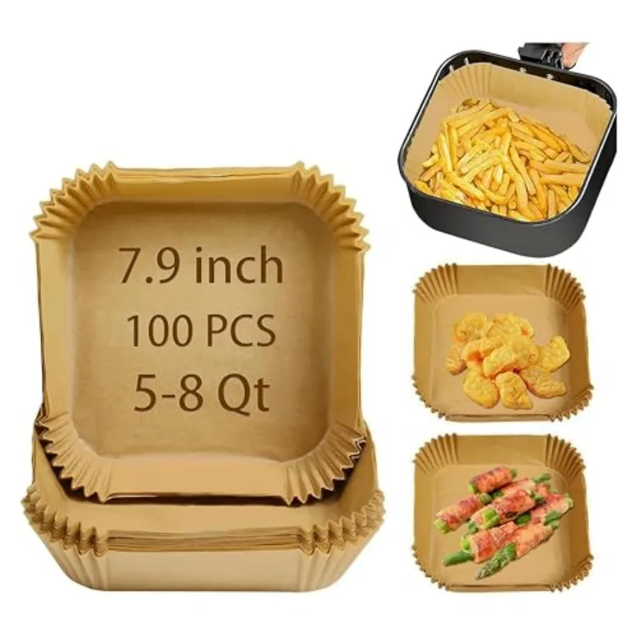 

Air Fryer Liners Disposable Compatible with COSORI Air Fryer 6 Qt 100 Pcs Uleached Parchment Paper for 58 Qt 7.9 Inch Square Pa