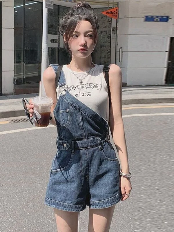 

Утягивающие джинсовые комбинезоны, женские летние большие размеры, модные брюки с одним плечевым ремнем для молодежи