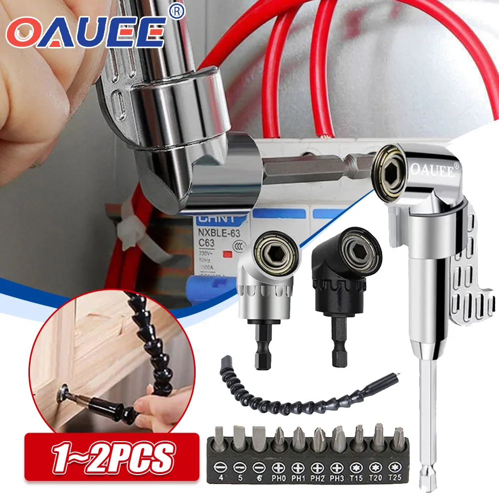 Oauee 105 Degree Angle Screwdriver Socket Holder Adapter Adjustable Right Drill Attachment Batch Head 1/4' Hex Bit Hand Tools