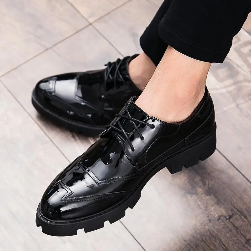 

Luxury men's patent leather heightening wedding high heels business work office business leather dress