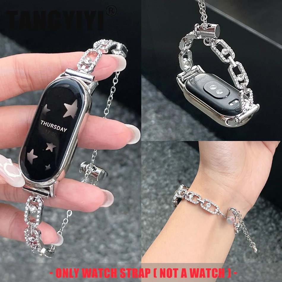 

Luxury Shiny Diamond Loop Metal Bracelet For Xiaomi Mi Band 10 8 9 Pro Strap Miband 9Pro 8 Pro Smart Watch Replacement Wristband