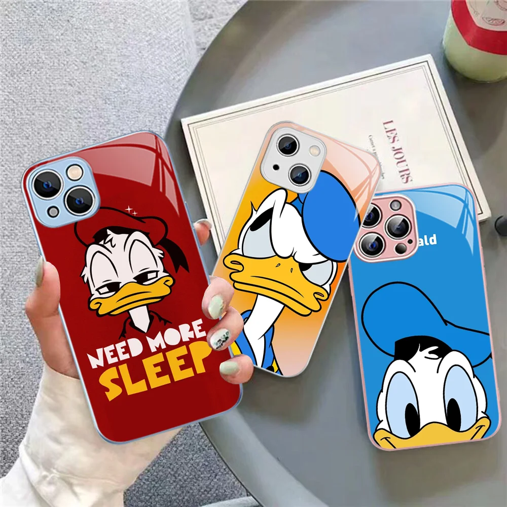 D-Donald Duck Phone Case Tempered Glass For Iphone 14 13 12 11 Pro Mini XS MAX 14Plus X XS XR Fundas