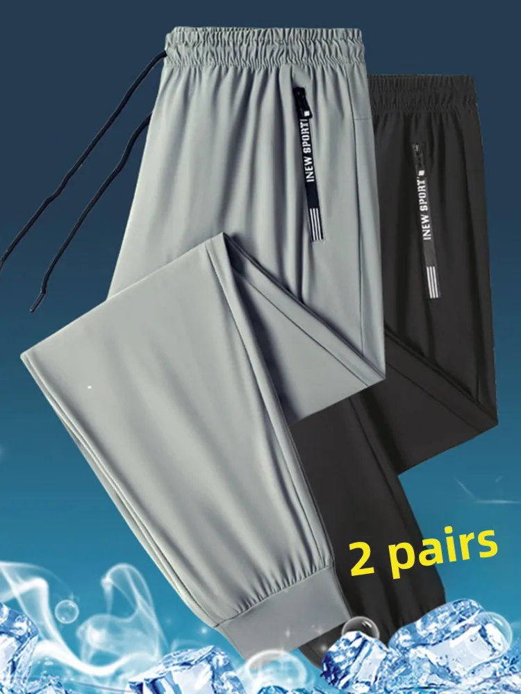 

Summer Ice Silk Loose Men's Casual Pants Thin Cool Qui Dry Sports Trousers Straight Leg Wide Leg Loose Fit Youth Sle