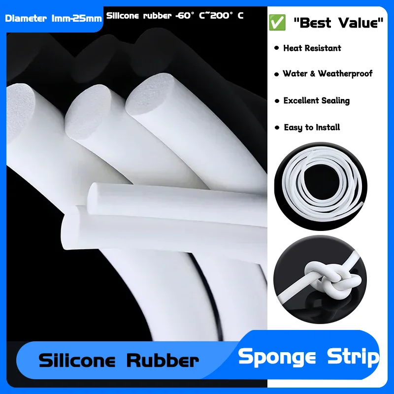 

1/2/3/4/5/6/7/8/9/10/12/14/16/18/20/25mm Round Foamed Backer Rod Seal Strips VMQ Foaming Cord Silicone Rubber Sponge Strip White