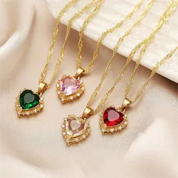 Heart Copper Necklace Fashion Jewelry White Sapphire Artificial Zircon Chain Necklaces for Women Jewelry Necklace Vintage Women